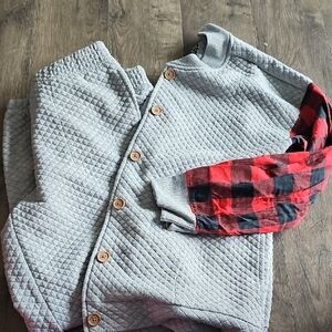 Muk Luks Lounge Pajama Set Gray QuiltedCardigan Red Black Plaid Sleeve Medium